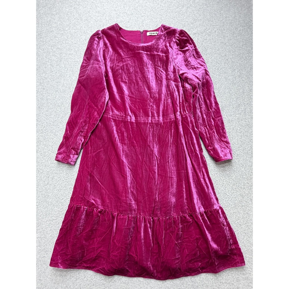Boden Dress Womens 10 Pink Velvet Long Sleeve Puff Sleeve Shift Midi Party